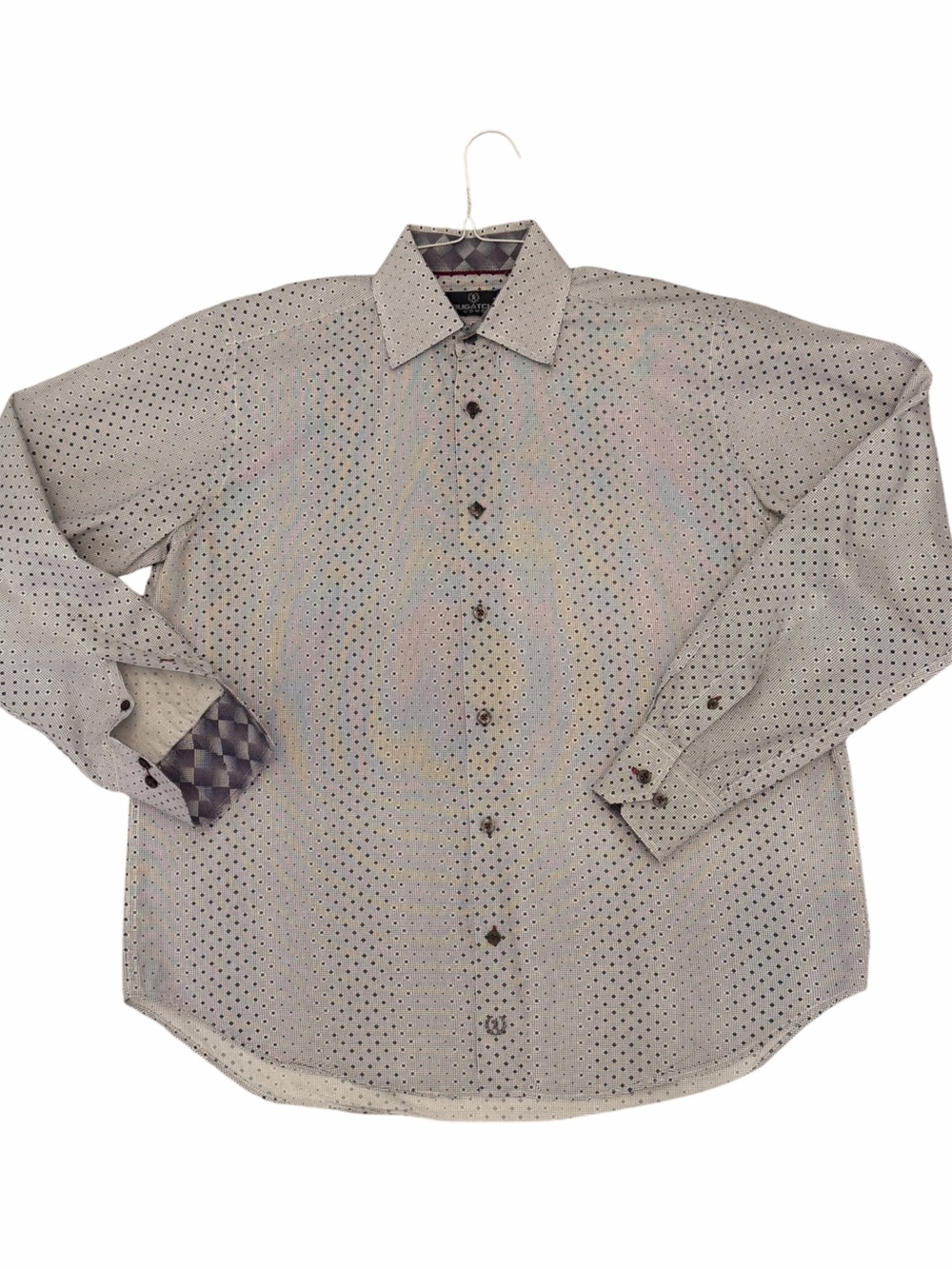 Bugatchi Uomo Button Down Shirt Men’s Large Gray Dot Print Long Sleeve
